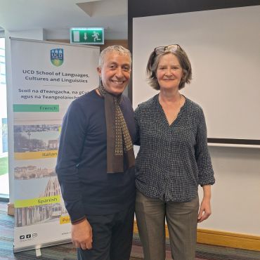 Azouz Begag and Emer O'Beirne before the event