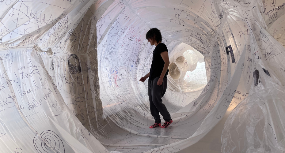 Person inside of Art Installation