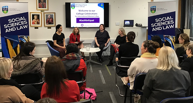 Panel discussion for international women's day at UCD College of Social Sciences and Law