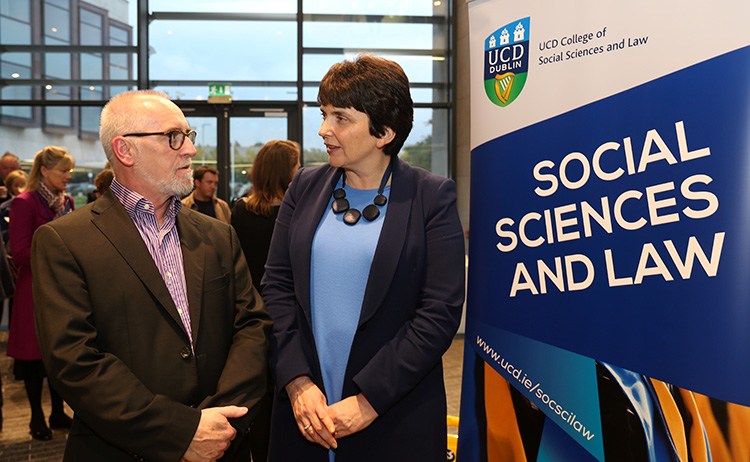 Pictured at the Launch of UCD College of Social Sciences and Law at the UCD Garret FitzGerald Autumn School and Lecture on Monday, 19 October in UCD Sutherland School of Law: UCD Geary Institute for Public Policy Director Philip O'Connell and UCD Vice President for Research, Innovation and Impact, Professor Orla Feely