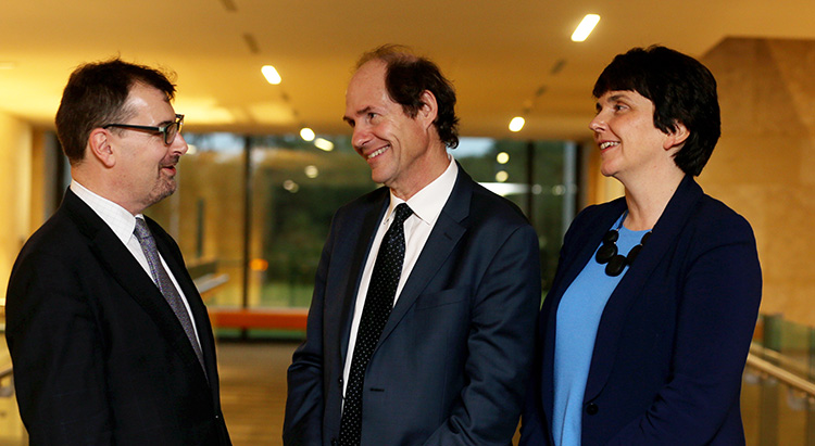 Pictured at the Launch of UCD College of Social Sciences and Law at the UCD Garret FitzGerald Autumn School and Lecture on Monday, 19 October in UCD Sutherland School of Law: College Principal Professor Colin Scott, Harvard Professor Cass R. Sunstein and  UCD Vice President for Research, Innovation and Impact, Professor Orla Feely