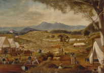19th century colour illustration of a Victoria Settlement