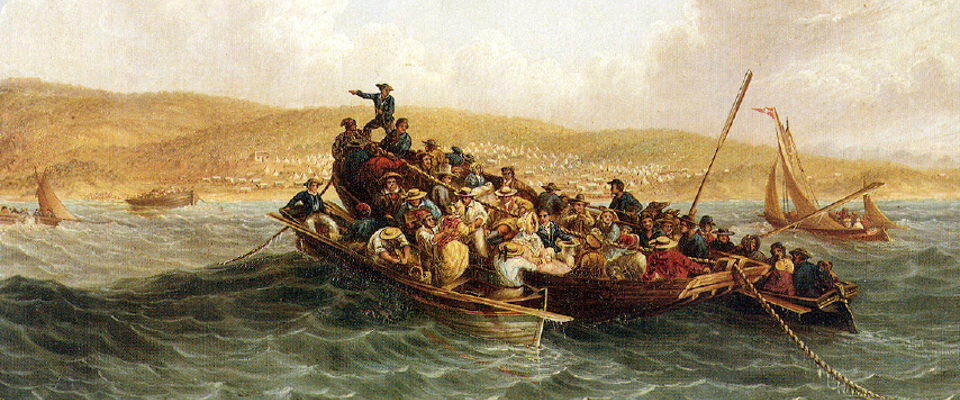 Illustration of a boat sailing towards land