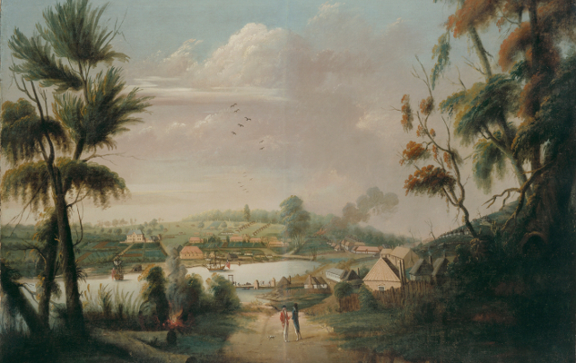 Image: 'A direct north general view of Sydney Cove...1794' possibly by Thomas Watling. Oil on canvas. Courtesy of the Dixon Galleries, State Library of New South Wales.