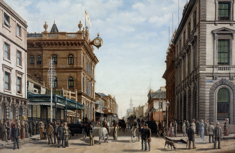 Image: ‘George Street, Sydney, 1883’ by Alfred Tischbauer. Oil on Canvas. Courtesy of the Dixson Galleries, State Library of New South Wales.
