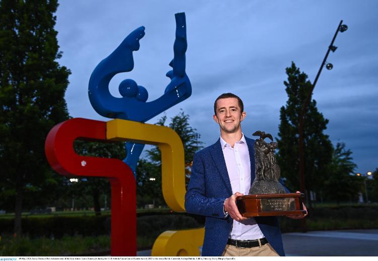 Louis Hemeryck of the UCD Tennis Club with his Gerry Horkan Club Administrator of the Year Award
