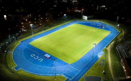 UCD running track at night