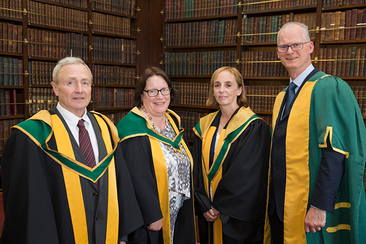 Pictured(l-r): Prof Boris Kholodenko, Professor of Systems Biology; Prof Grace Mulcahy, Professor of Cultural Theory; Gerardine Meaney, Professor of Veterinary Microbiology and Parasitology and Prof Peter Kennedy, President of the Royal Irish Academy
