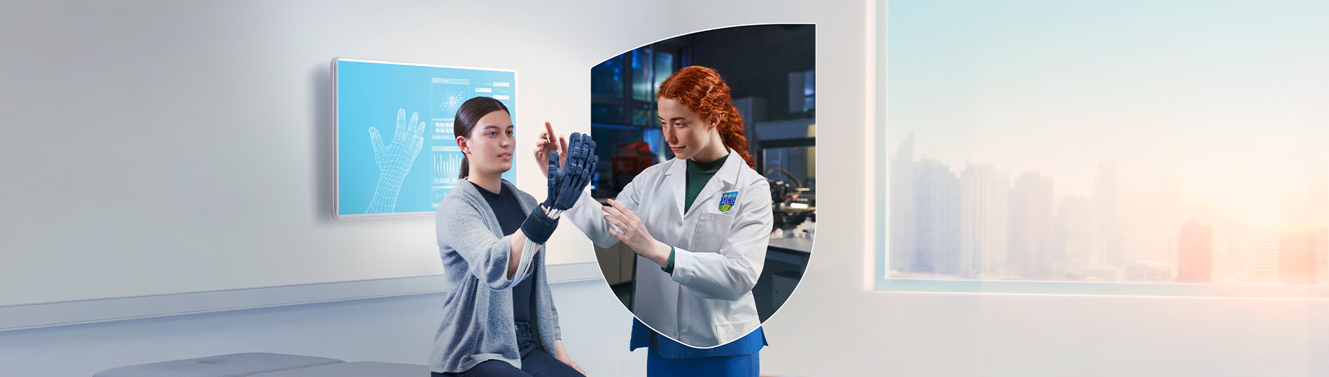 Female engineer examining a patient's bionic hand
