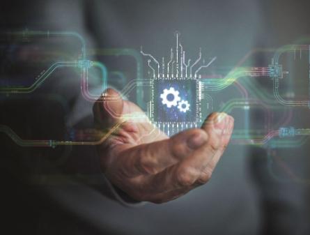 Digital chip hovering in hand