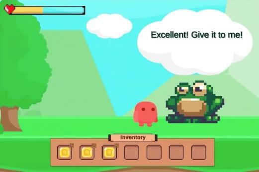 Gameplay snippet showing a person and frog