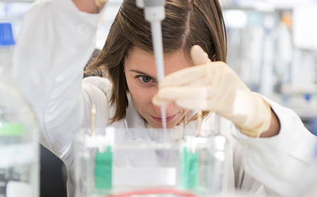 A researcher in the cell biology reserch laboratories