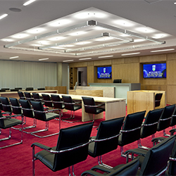 Teaching spaces in UCD Sutherland School of Law are designed to promote the active engagement of students with the law. These include a clinical legal education centre where students can develop their advocacy, dispute resolution, client counselling and negotiation skills in simulated courtroom and office settings.