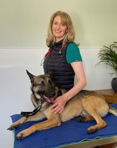 Mary Geary with a dog