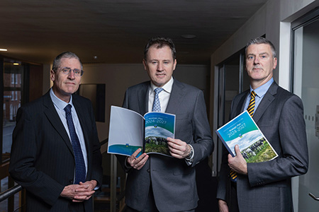 Pictured left to right are Professor Simon More, Director of the Centre for Veterinary Epidemiology and Risk Analysis, Charlie McConalogue, Minister for Agriculture, Food and the Marine, and Professor Rory Breathnach, Dean & Head of School