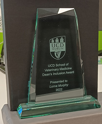 Photo of the Dean's Inclusion Award with Lorna Murphy's name engraved on it