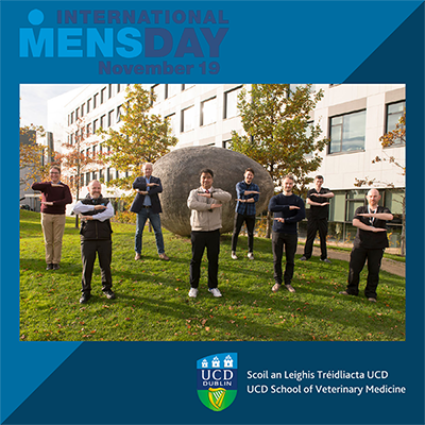 group of men outside vet school for international men's day