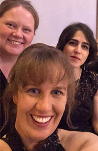 Photo of the UCD Vet Anatomy Lab Team.  Catherine McCarney (right), Jane Brennan (centre) and Soudeh Ziapour (left)