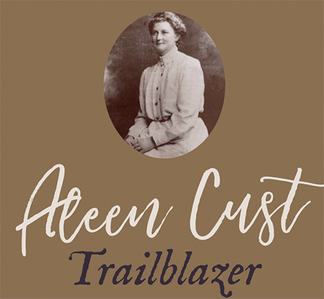 Image of Aleen Cust over text with name and the word 'trailblazer' underneath