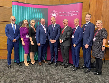 An Taoiseach Micheál Martin with members of the ICAT 2 Executive team: Professor Conall Dennedy, Dr Karen Misstear, Dr Richeal Ni Riordain,  Professor Padraic Fallon, Mr Micheál Martin, Professor Ciarán Ó hOgartaigh, Professor Brian  O’Connell, Dr Richard Turkington and Professor Carmel T Mooney