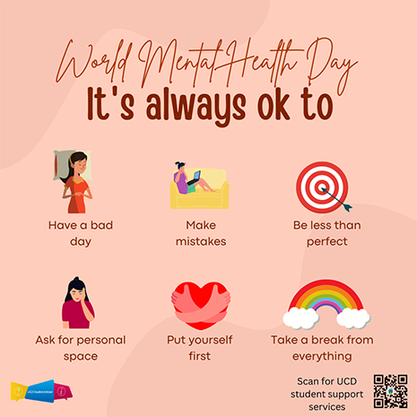 World Mental Health Day graphic with icons to show things it's always ok to be and do