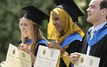 Students graduating on campus