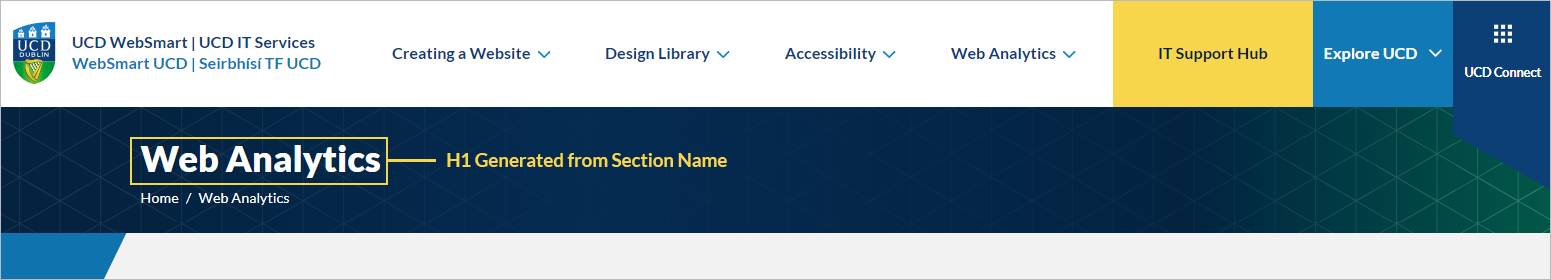 A screenshot of the H1 location in the UCD Design Library template
